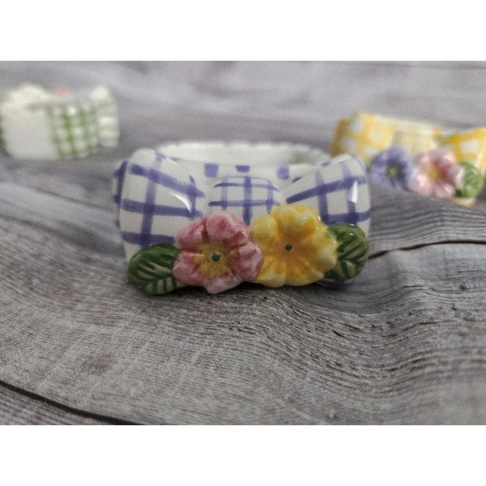 Set Of Four Ceramic Floral Napkin Rings By Lady Jayne LTD Spring Colors